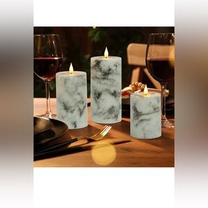 Candles Marble Handmade Battery Operated Pillar Real Wax LED Electric Candles